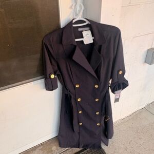 Sharagano Black Dress with Gold Buttons